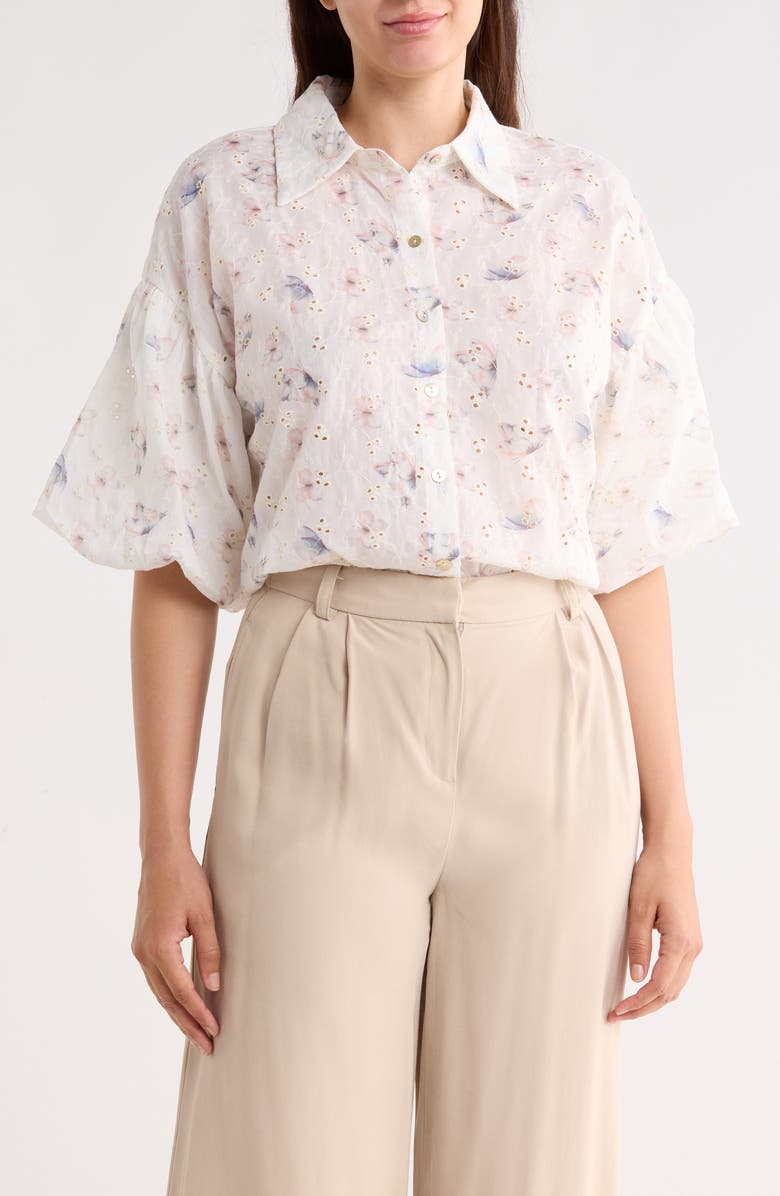 Forgotten Grace Puff Sleeve Print Top, Main, color, Ivory