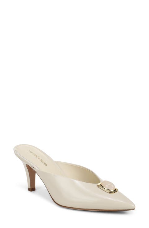 Cabochon Leather Pointed Toe Mule