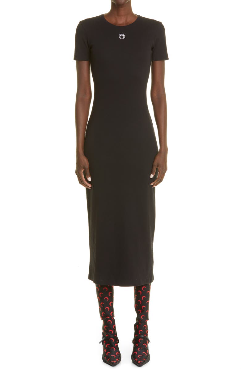 Marine Serre Stretch Organic Cotton Rib Midi Dress, Main, color,