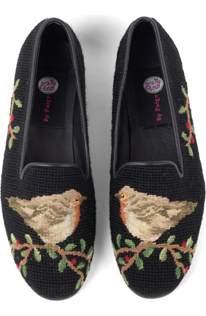 ByPaige Needlepoint Bird Flat, Main, color, Robin On Black