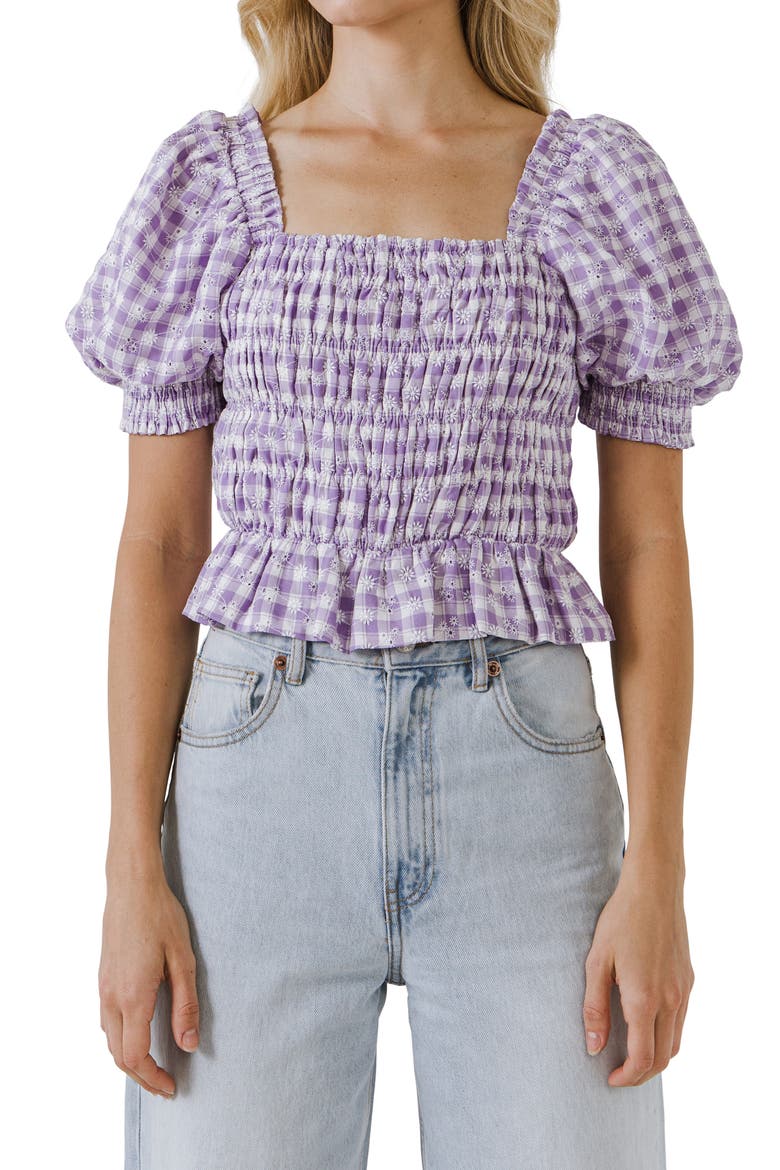 Embroidered Smocked Top, Alternate, color, PURPLE