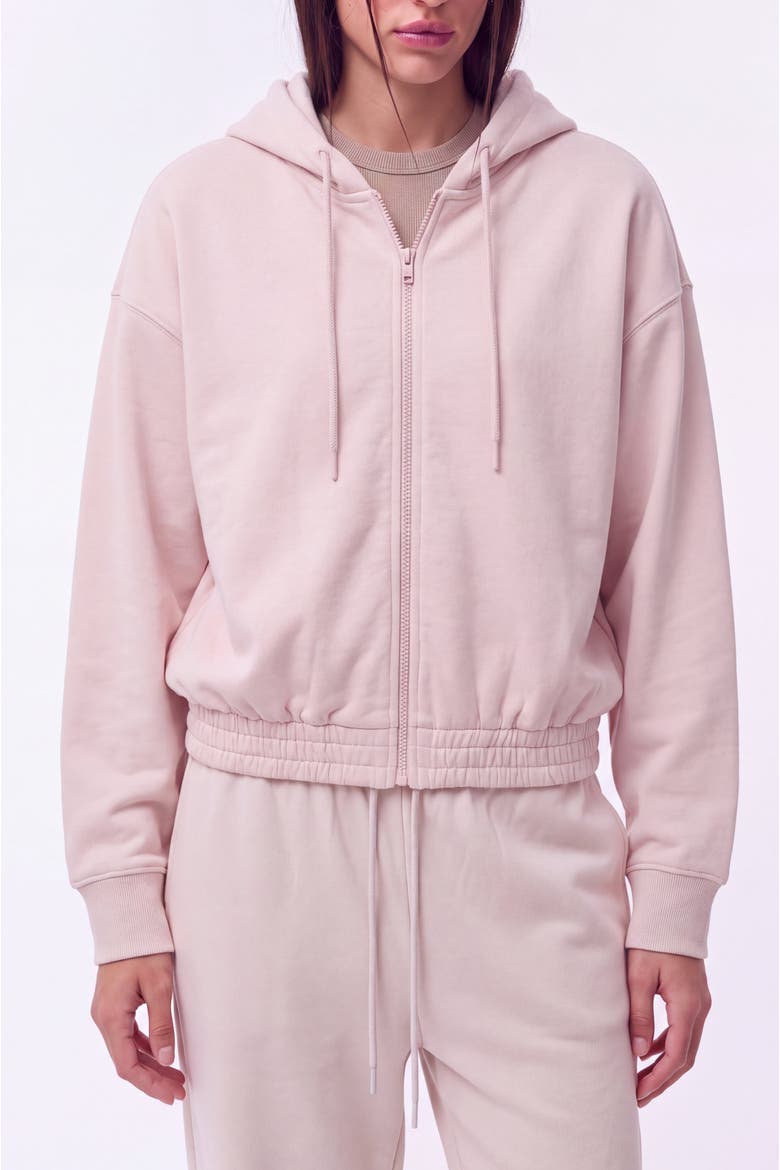 Relaxed Cropped Zip-Up Fleece Hoodie, Main, color, Baby Pink