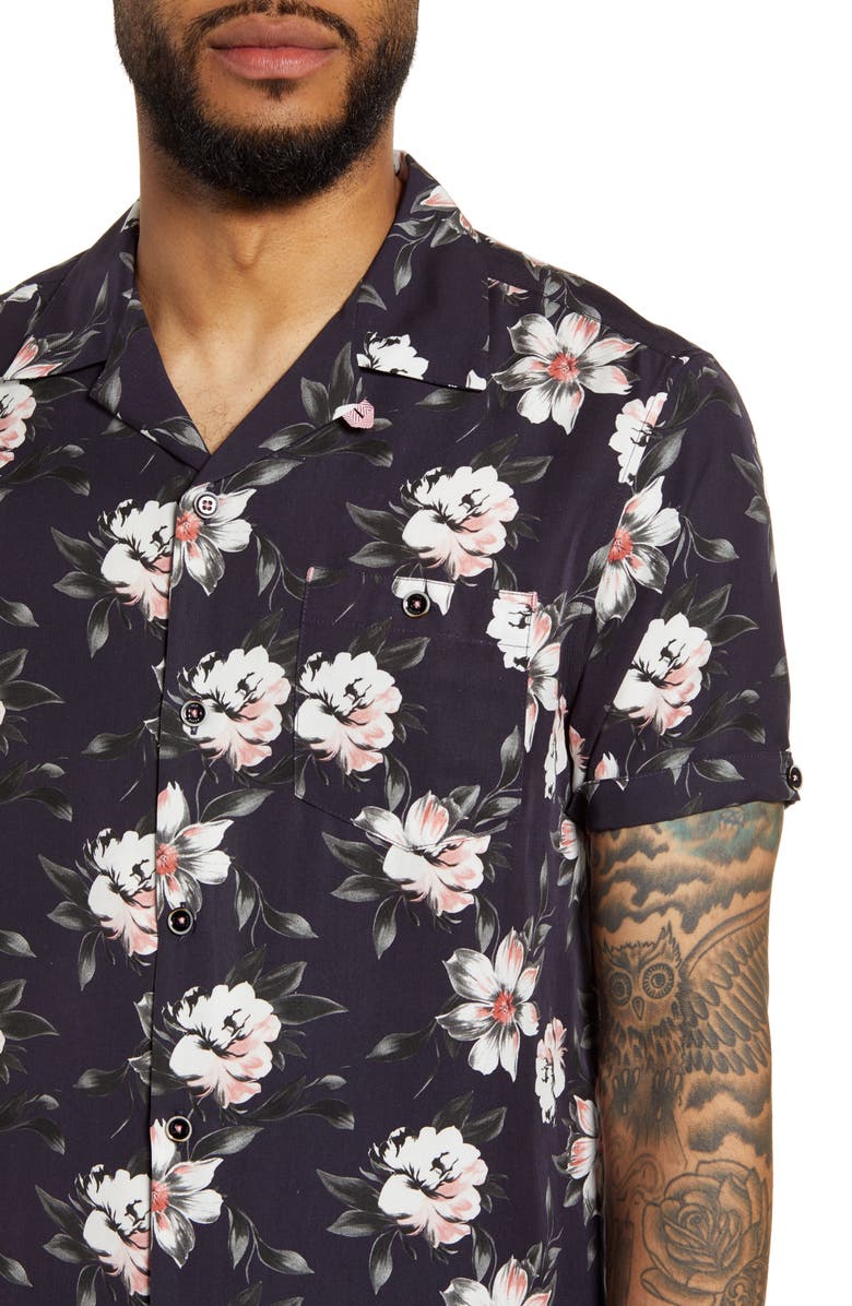 Ted Baker London Philip Slim Fit Floral Short Sleeve Shirt, Alternate, color, 