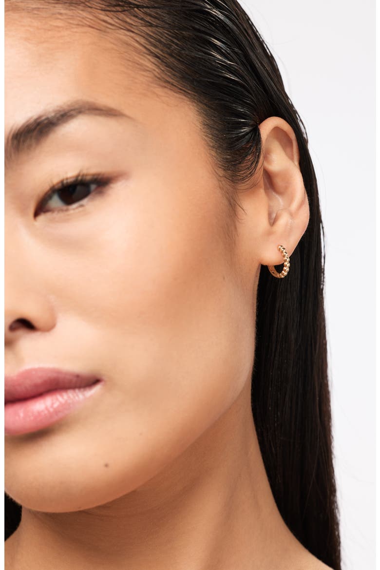 Solid Yellow Gold - Gold Bead Hoops Small, Alternate, color, Gold
