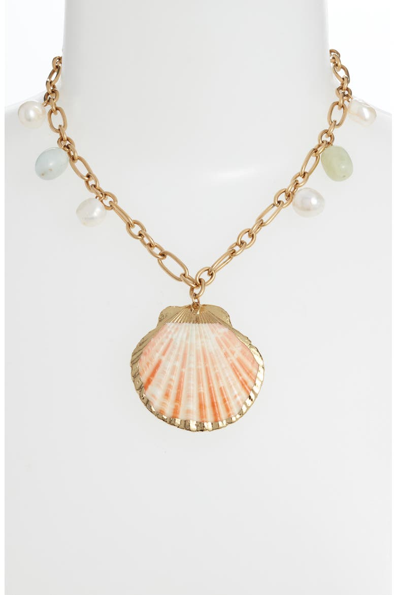 Shells Pendant Necklace, Alternate, color, GOLD