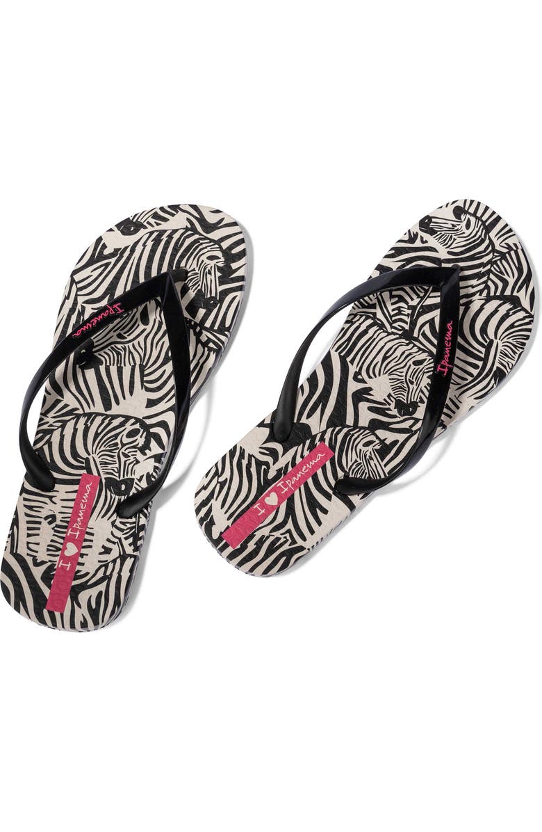 Ipanema Animal Print VI Flip Flop, Alternate, color, Beige/ Black/ Pink