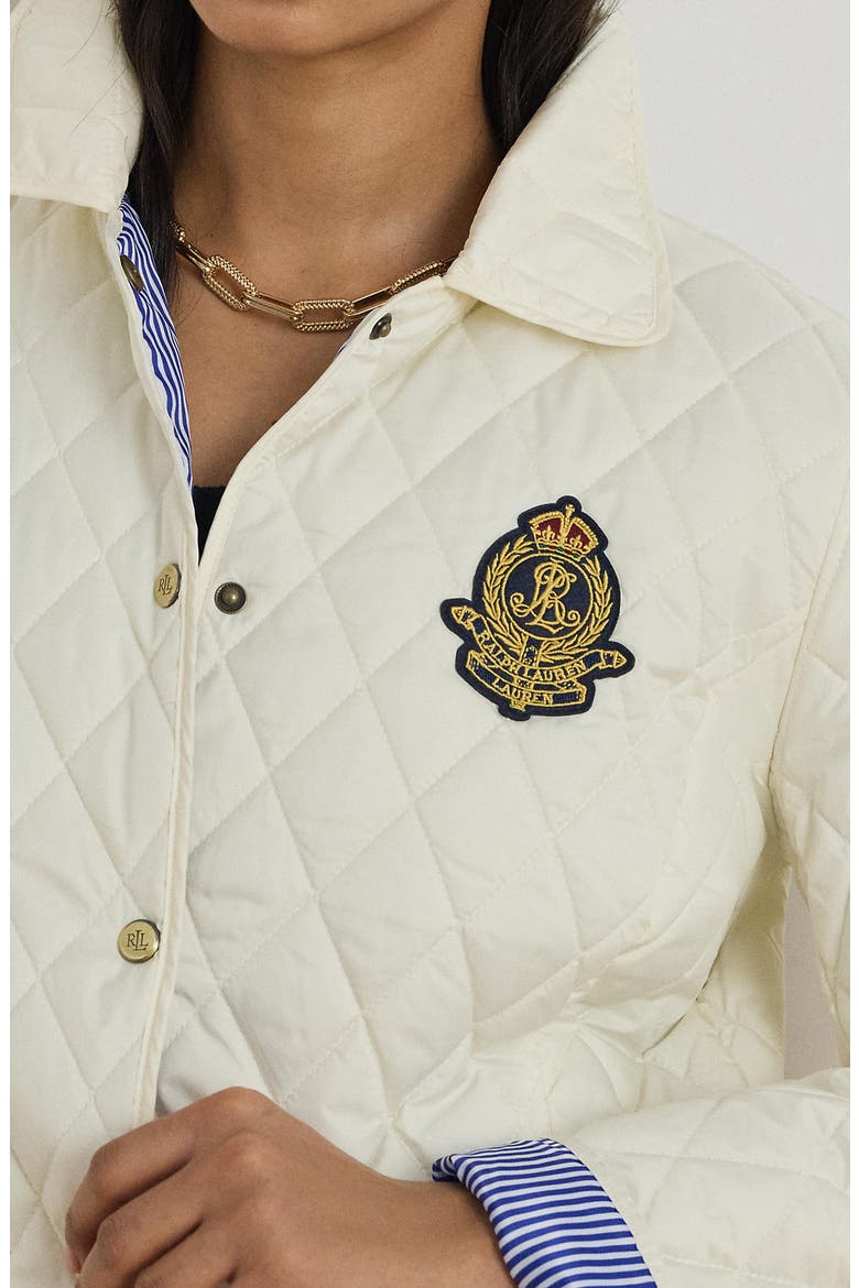 Crest Detail Quilted Jacket, Alternate, color, CREAM