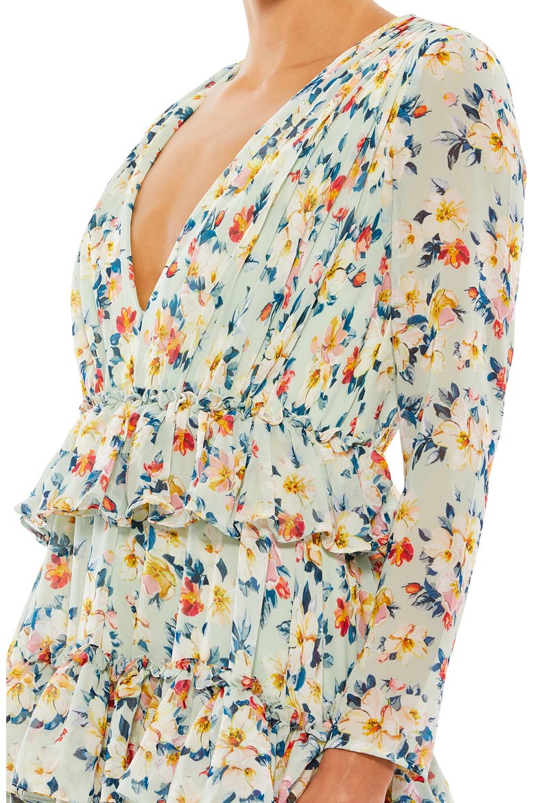 Floral Printed Tiered Ruffle Long Sleeve Gown, Alternate, color, MULTI
