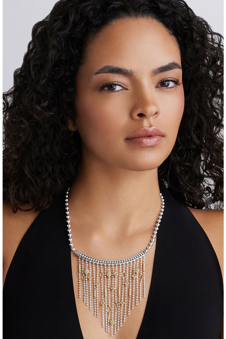 Two-Tone Caviar Multi-Strand Necklace, Alternate, color, SILVER