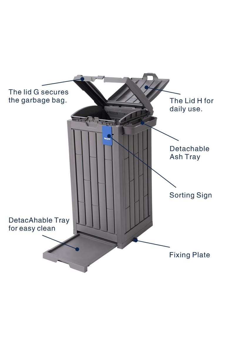 31 Gallon Outdoor Trash Can Ash Tray, Alternate, color, Gray