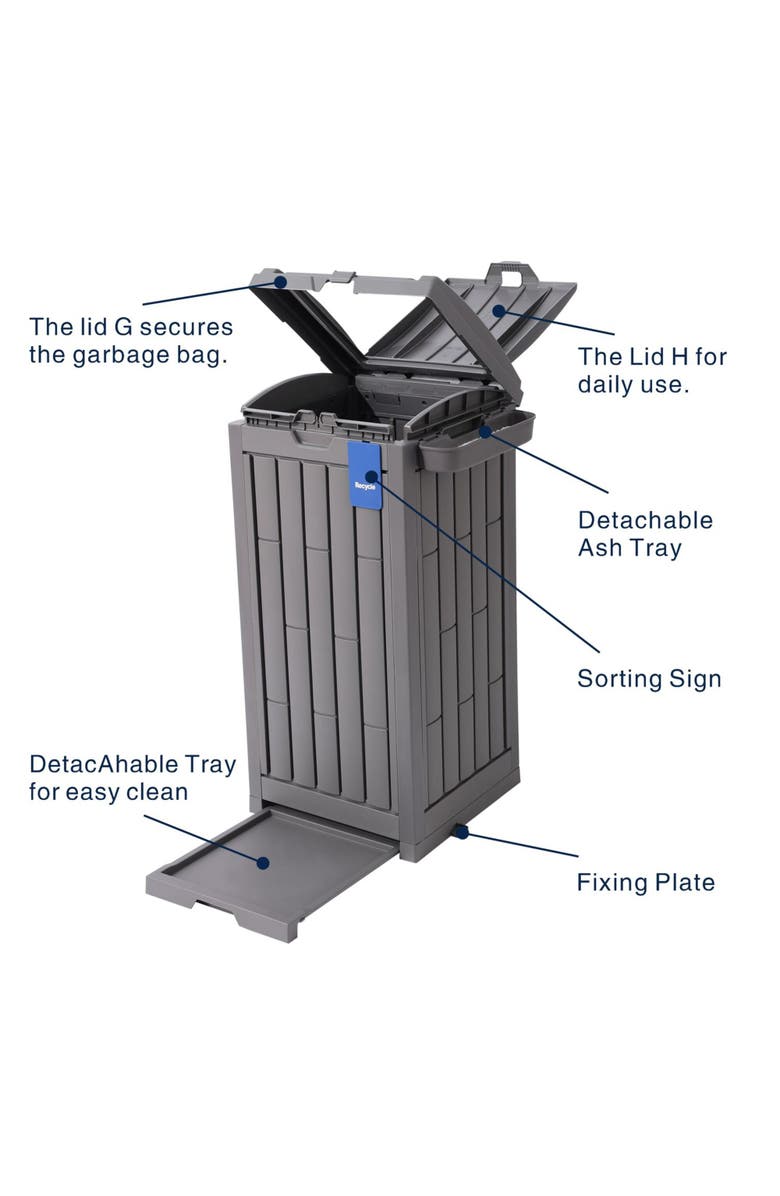 Ashfield & Harkness 31 Gallon Outdoor Trash Can Ash Tray, Alternate, color, Gray