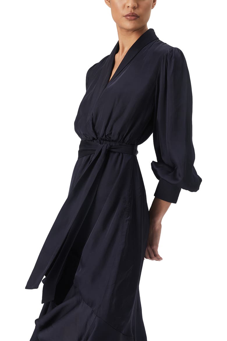 Aaliyah Faux Wrap Asymmetric Midi Dress, Alternate, color, NAVY