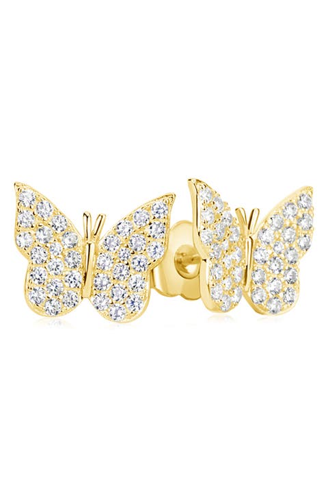 Sterling Silver CZ Butterfly Stud Earrings