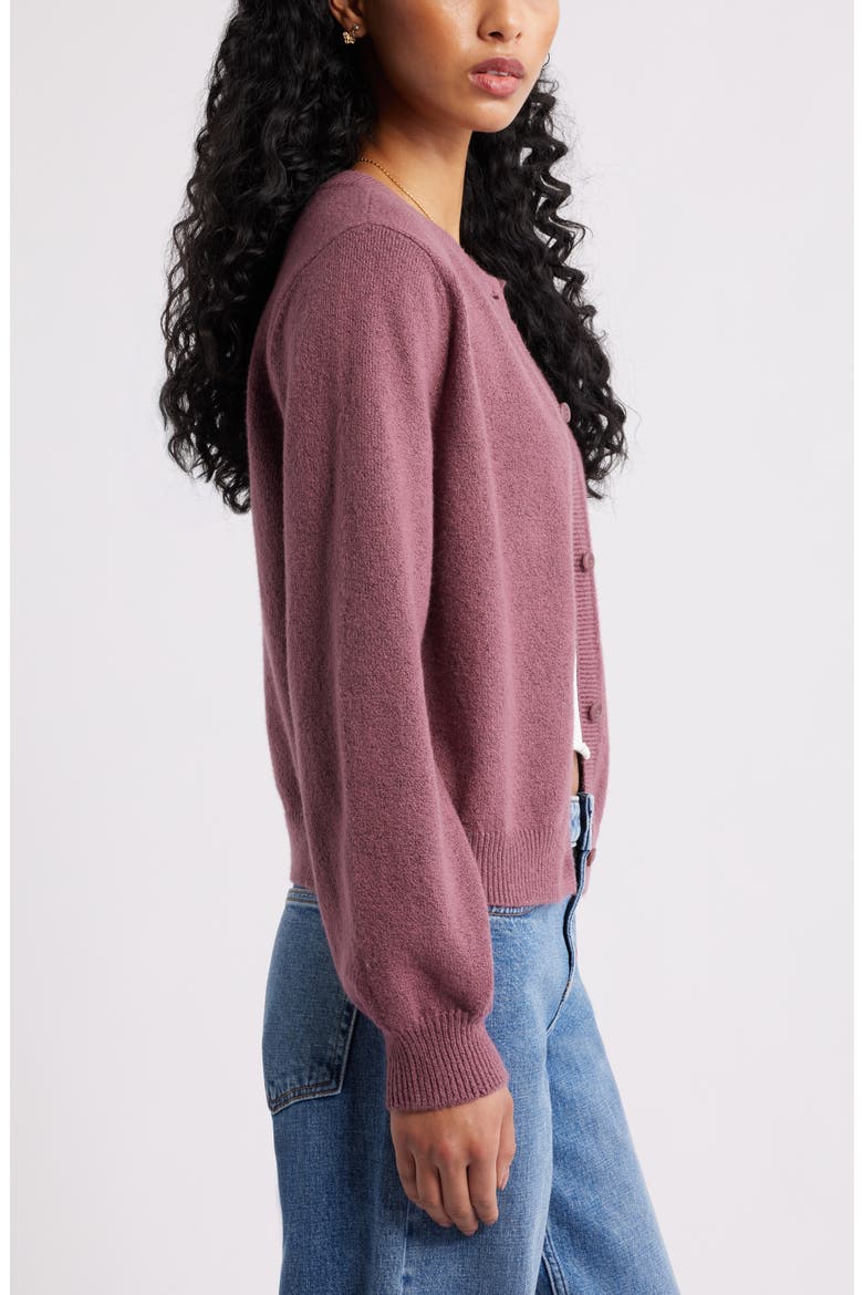 Crewneck Cotton Blend Cardigan, Alternate, color, BURGUNDY SHADE