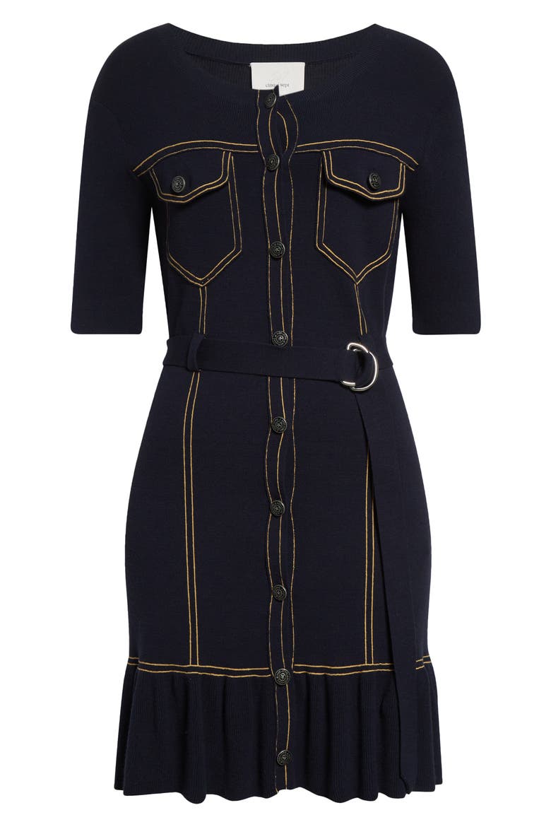 Elisha Belted Sweater Dress, Alternate, color, NAVY