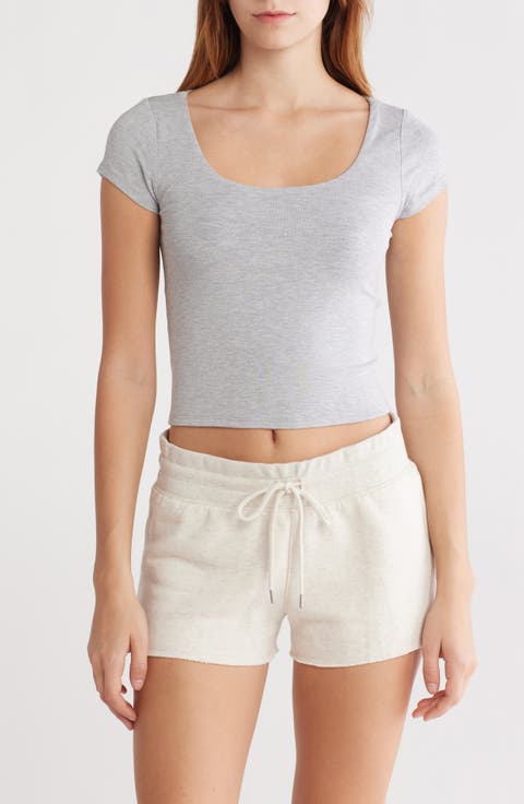 Scoop Neck Cap Sleeve Crop T-Shirt