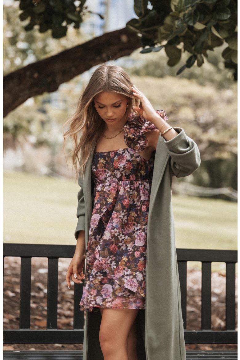Fiorella Floral Ruffle Minidress, Alternate, color, PLUM FLORAL