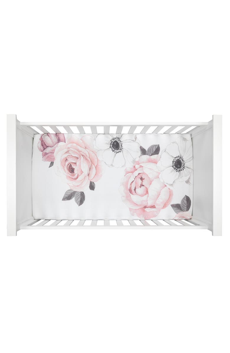 Lambs & Ivy Floral Garden Watercolor Cotton Baby Fitted Crib Sheet, Alternate, color, Pink