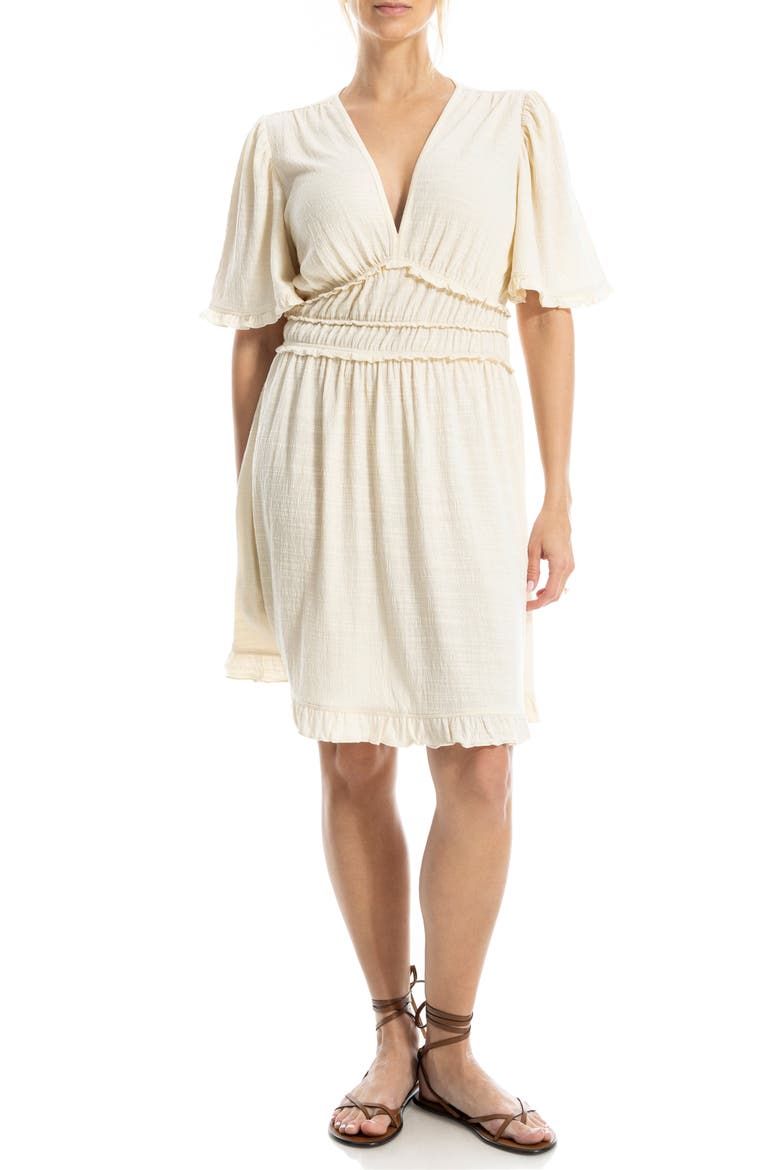 V-Neck Flutter Sleeve Short Dress, Alternate, color, EGGSHELL