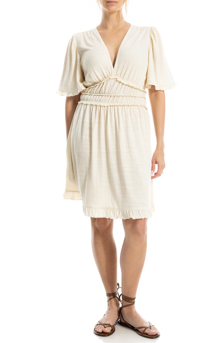 MAX STUDIO V-Neck Flutter Sleeve Short Dress, Alternate, color, Eggshell