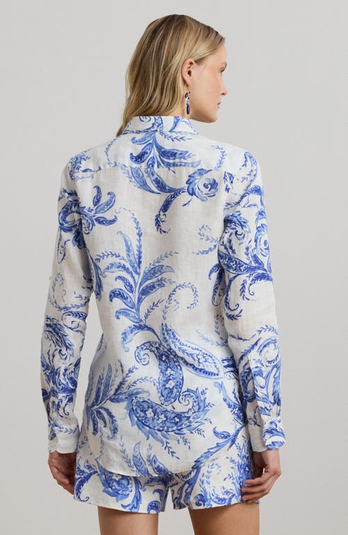 Ralph Lauren Womens Relaxed Fit Paisley 100 Linen Shirt P Xs 3x In Blue