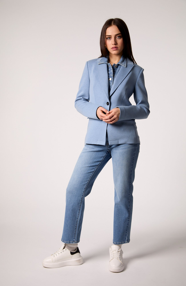 BLUE REVIVAL Helen Blazer with Removeable Denim Insert, Alternate, color, Heather Blue