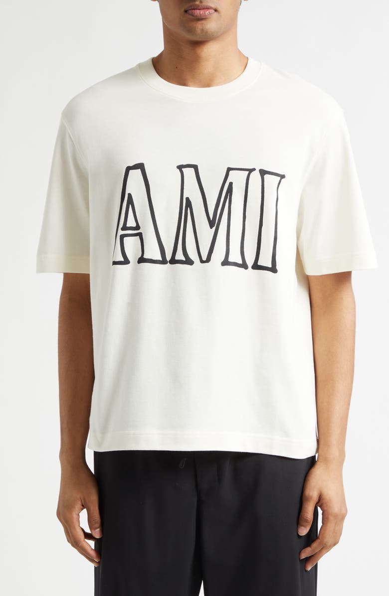 AMI PARIS Boxy Cotton Graphic T-Shirt, Main, color, Blanc Creme