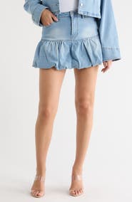 AFRM LOS ANGELES Cassie Bubble Hem Denim Miniskirt