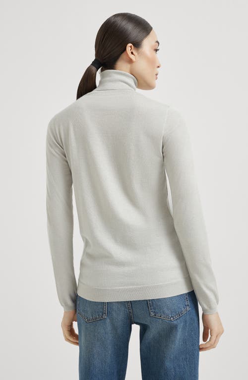 Brunello Cucinelli Cashmere-silk Glitter Turtleneck Sweater In Pearl Grey
