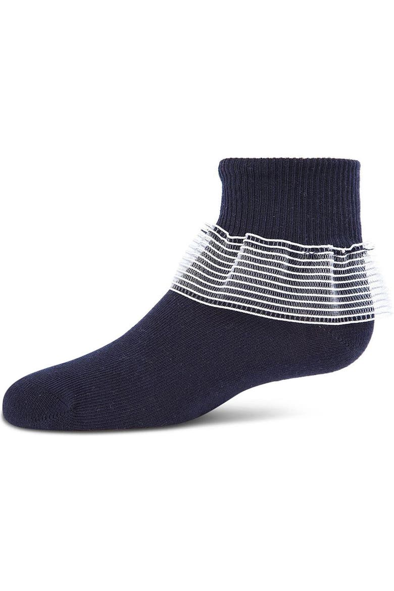 Far Out Lace Ruffle Socks, Main, color, Navy