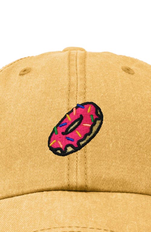 Dalix Donut Embroidered Adjustable Cap In Washed Gold