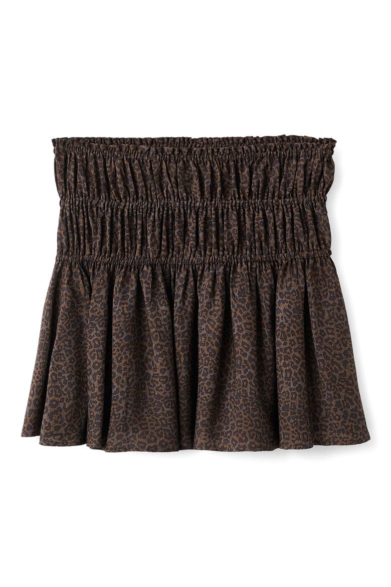 Leopard Print Shirred Miniskirt, Alternate, color, BROWN