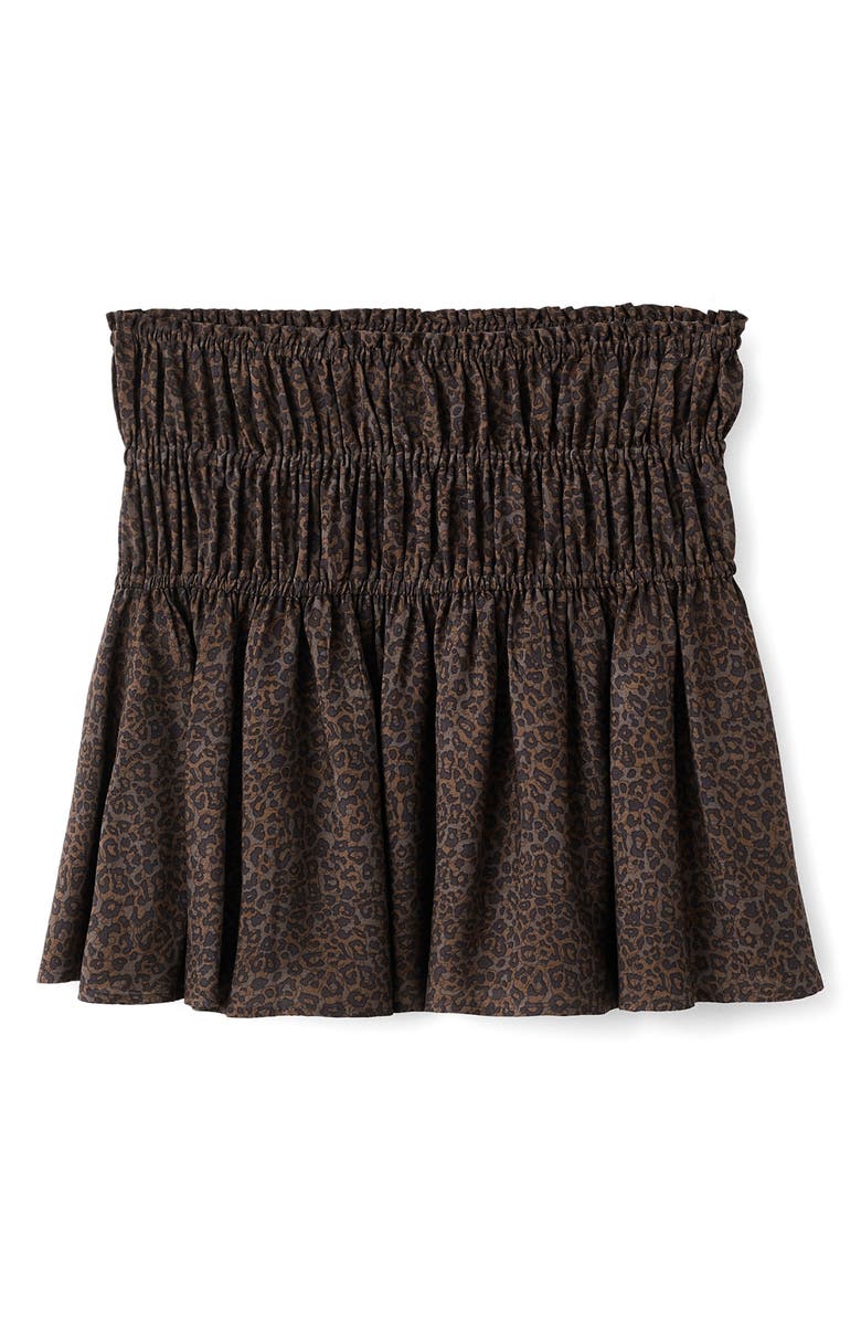 MANGO TEEN Leopard Print Shirred Miniskirt, Alternate, color, Brown