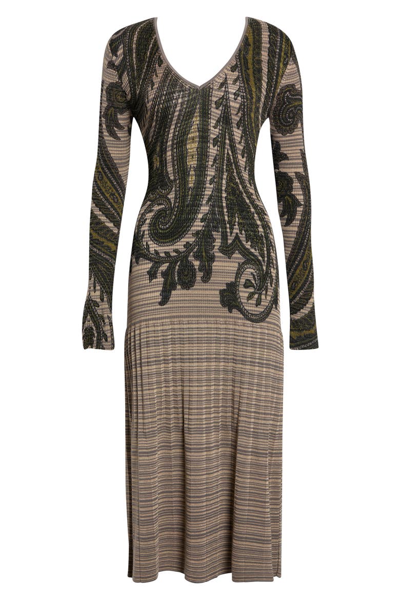 Paisley V-Neck Midi Knit Dress, Main, color, PRINTED GREEN BASE