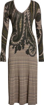 Etro Paisley V-Neck Midi Knit Dress