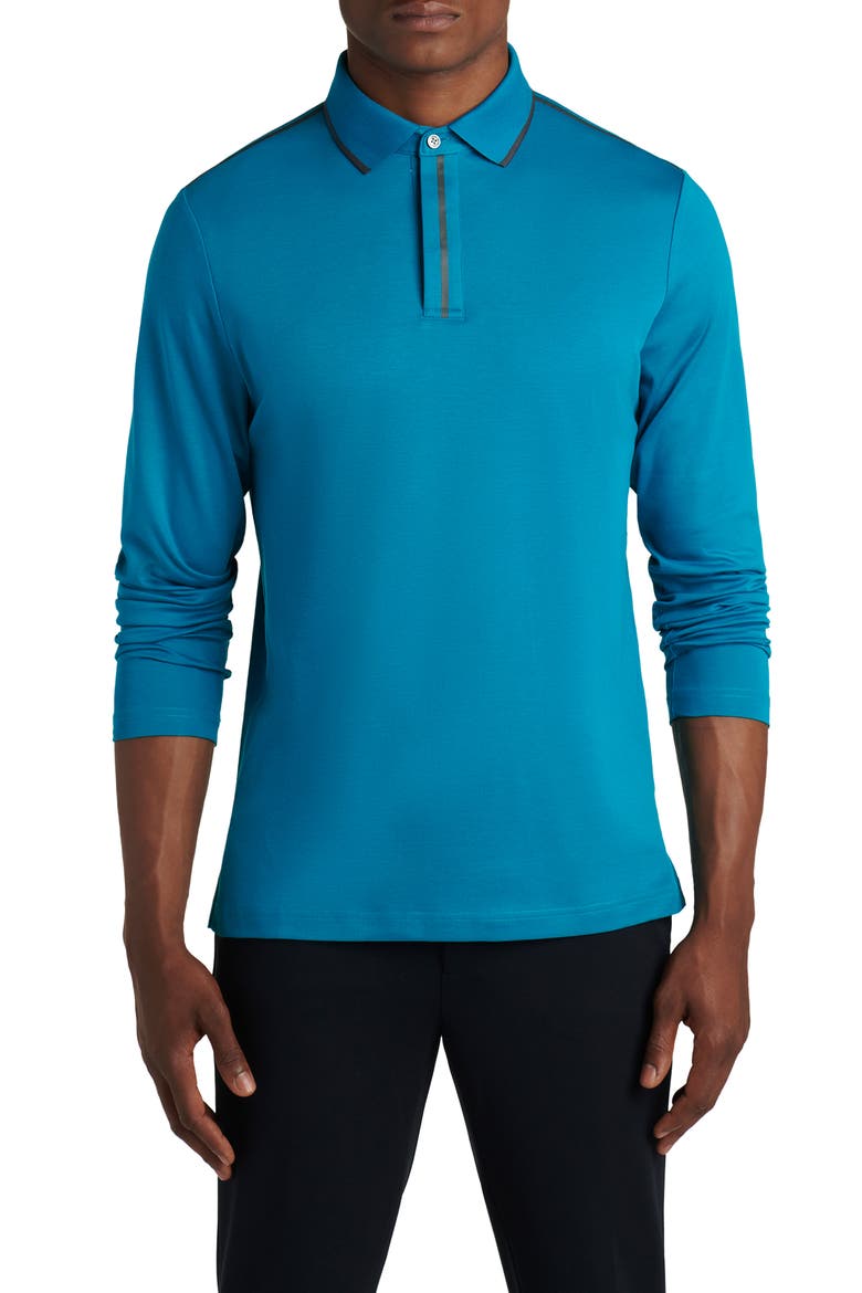 Pima Cotton Long Sleeve Polo Shirt, Main, color, TEAL