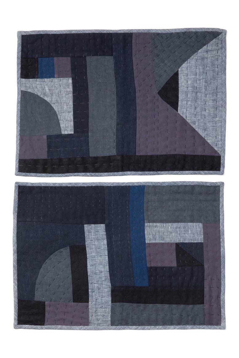Linen & Cotton Patchwork Placemat, Main, color, INDIGO