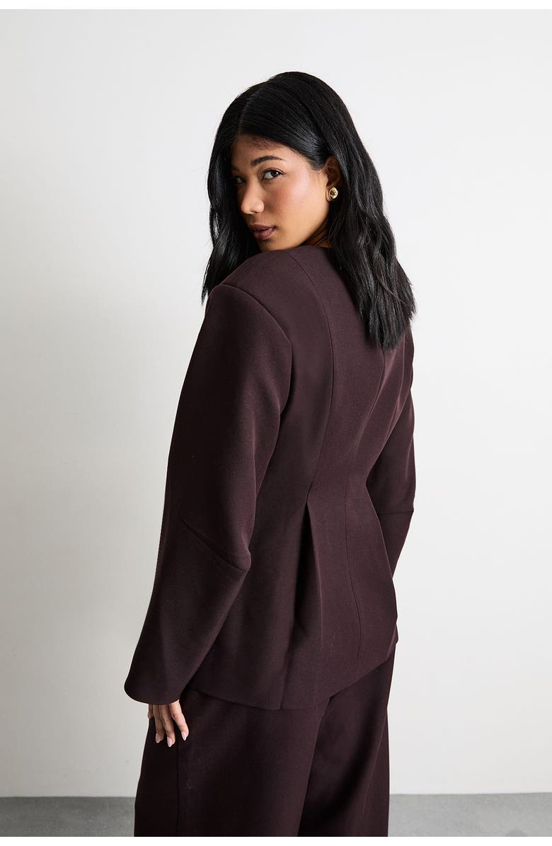 Warehouse Premium Tailored Moulded Waist Blazer, Alternate, color, Chocolate