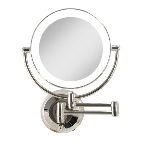 Lighted Wall Mounted Makeup Mirror with 5X/1X Magnification & Extendable Arm