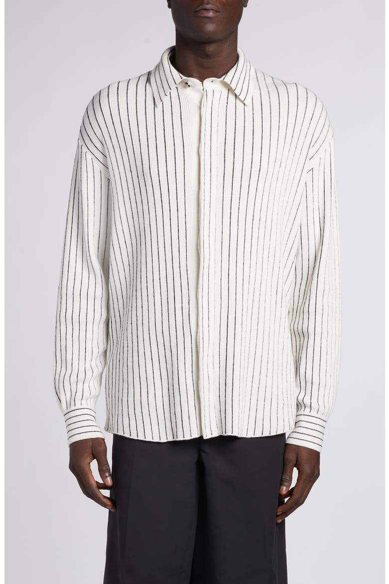 Pinstripe Rib Stitch Button-Up Shirt, Main, color, CHALK/ GREY MELANGE