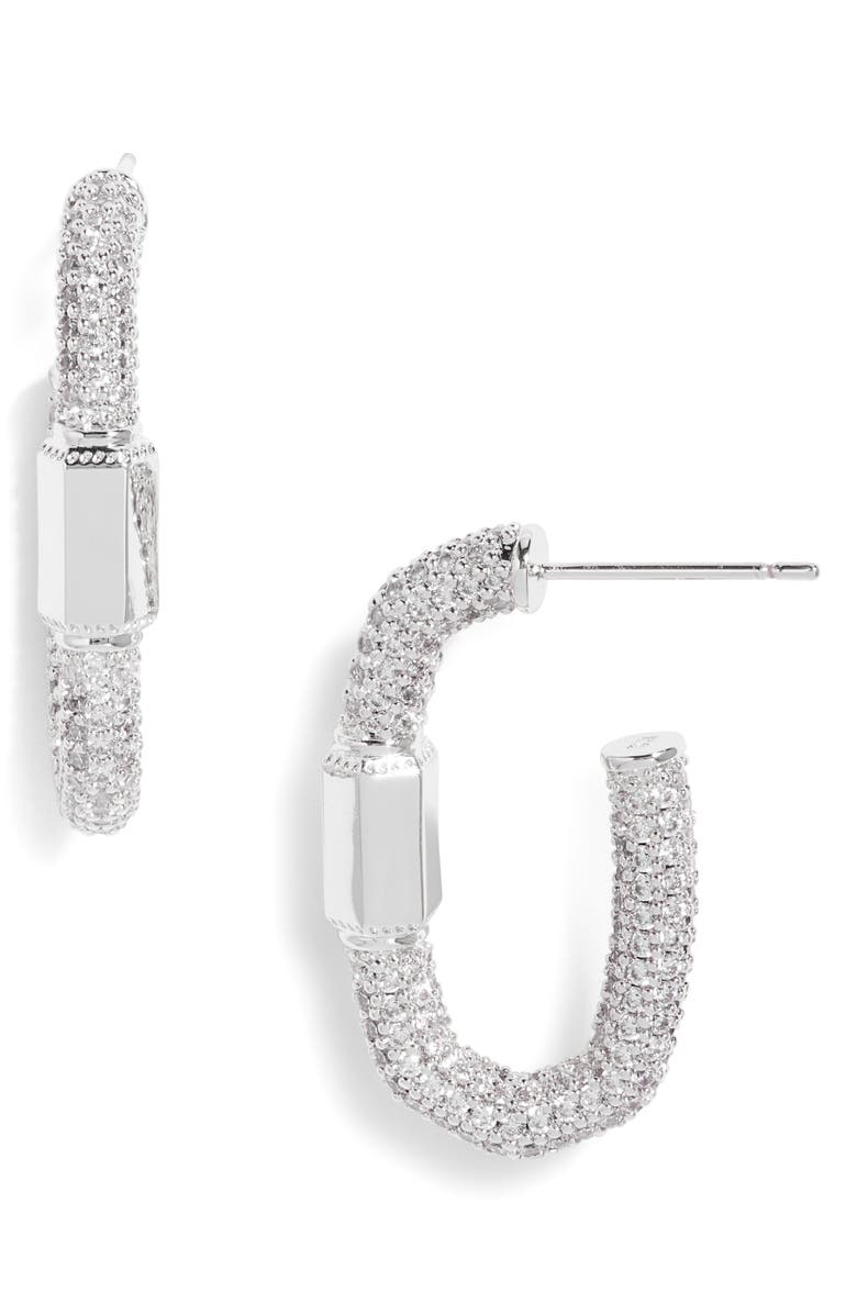 Kendra Scott Emery Hoop Earrings, Main, color, Rhodium White Crystal