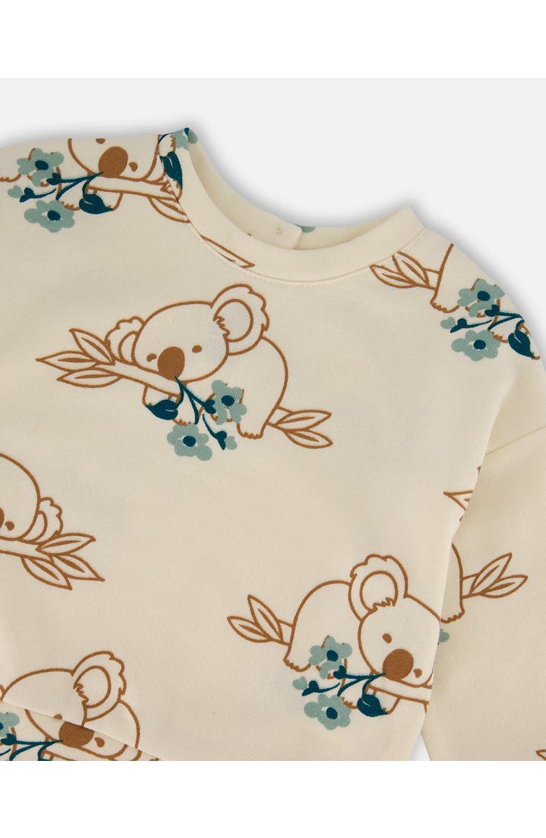 Deux par Deux Girl's Printed French Terry Sweatshirt Off-White And Koala, Alternate, color, 