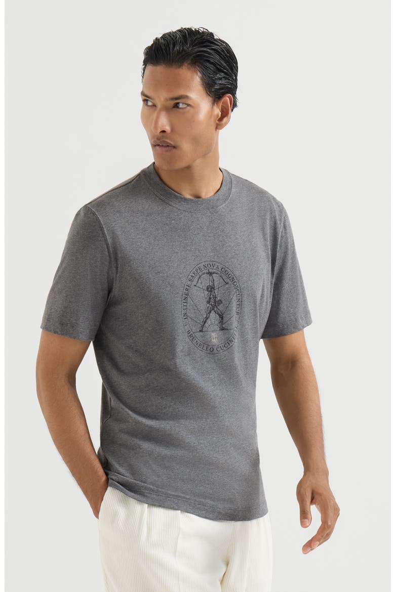 Cotton jersey crew neck T-shirt with print, Main, color, Anthracite