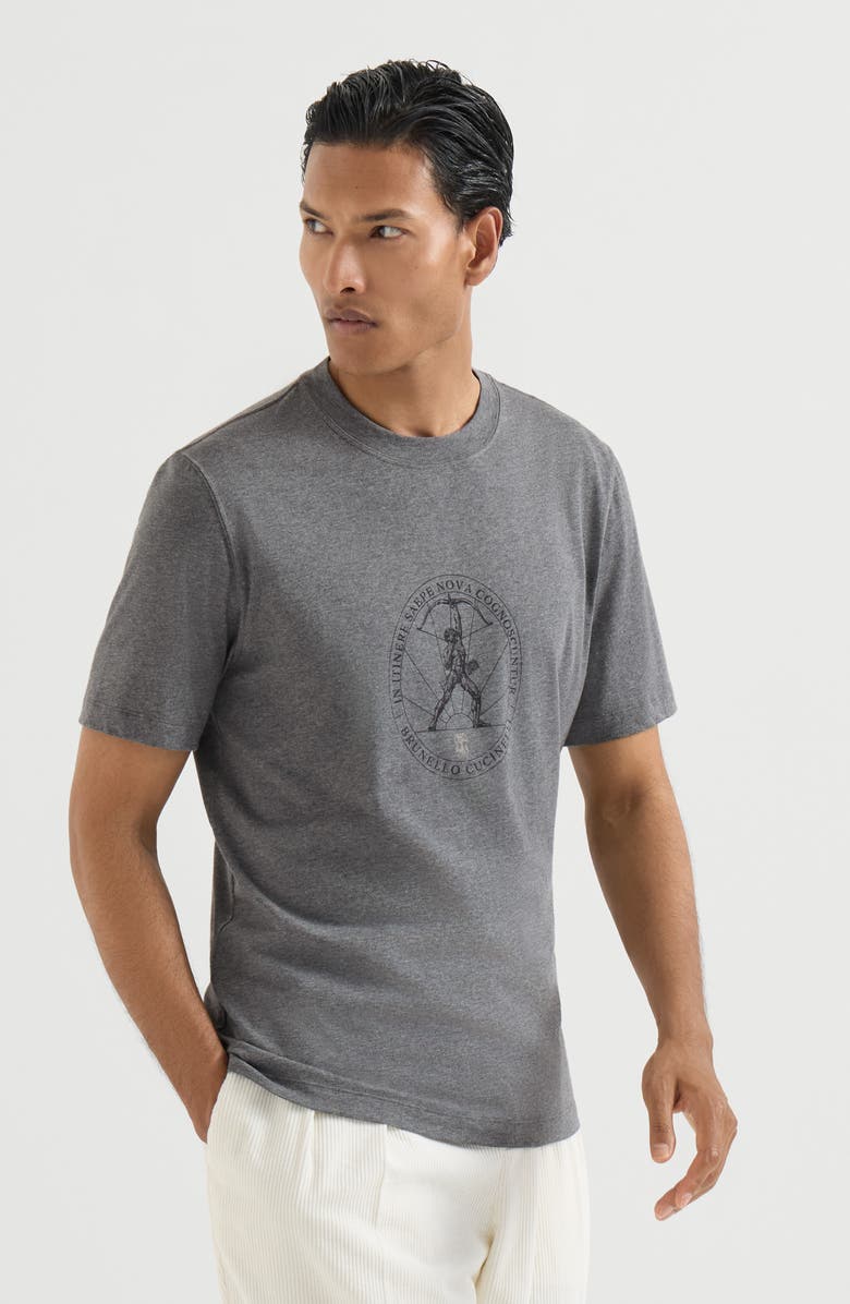 Brunello Cucinelli Cotton jersey crew neck T-shirt with print, Main, color, Anthracite