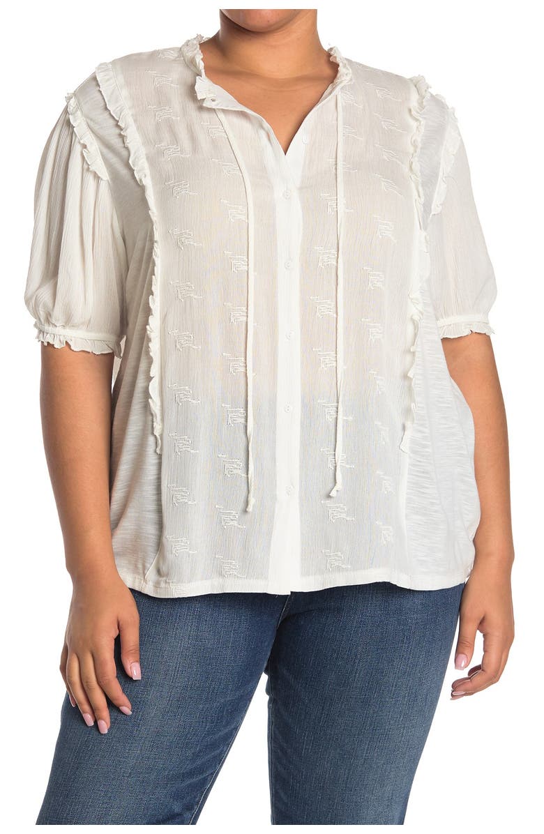 Forgotten Grace Short Sleeve Ruffled Button Up Top, Main, color, White