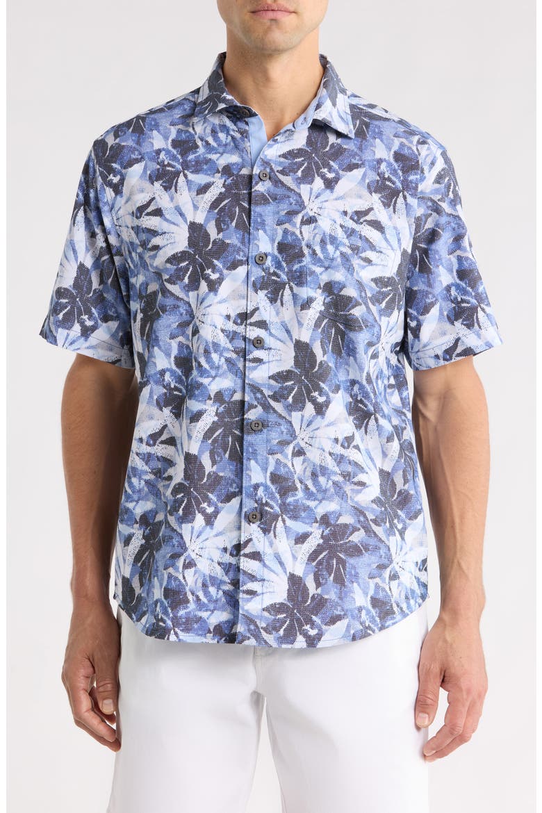 Coastal Ease Frond Drift IslandZone® Short Sleeve Button-Up Shirt, Alternate, color, REGAL BLUE