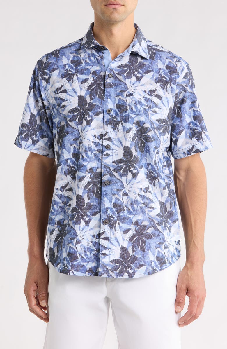 Tommy Bahama Coastal Ease Frond Drift IslandZone<sup>®</sup> Short Sleeve Button-Up Shirt, Alternate, color, Regal Blue