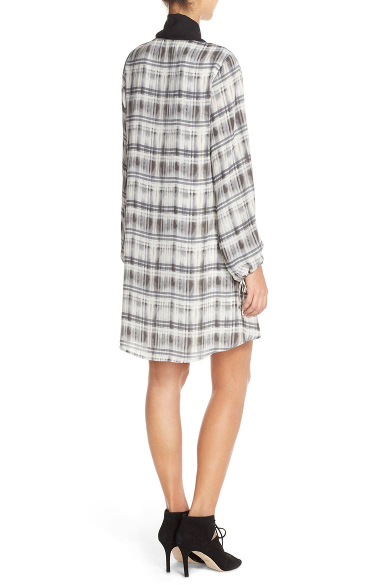 Print Tie Neck Crepe Dress, Alternate, color, WHITE/ GREY