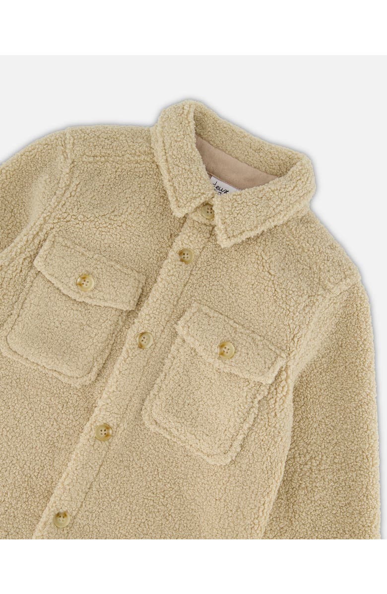 Deux par Deux Little Boy's Soft Fleece Overshirt With Pocket Beige, Alternate, color, Sesame