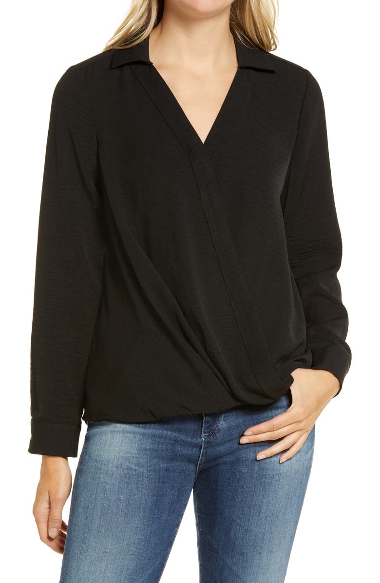 Vince Camuto Wrap Front Rumple Twill Blouse, Main, color,